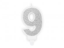 Žvakutė "9", sidabrinė (7cm)